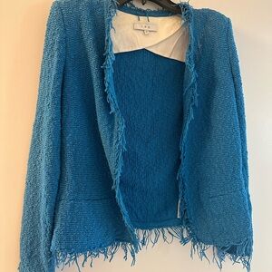 IRO Teal Textured Blazer with Fringe
